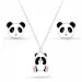 Panda Set mit Ohrringe und Halskette in Silber weißem Emaille schwarz Emaille pink Emaille