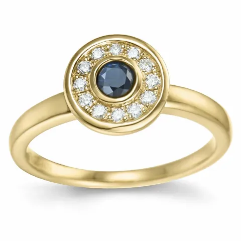 runder Saphir Brillantring in 14 Karat Gold 0,306 ct 0,132 ct