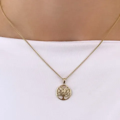 13 mm Lebensbaum Diamant Anhänger in 14 karat Gold 0,052 ct