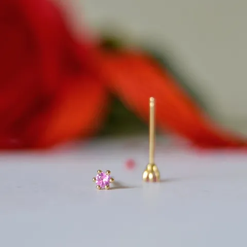 2 x 0,07 ct pink Saphir Solitärohrstecker in 14 Karat Gold mit pinkfarbenem Saphir 