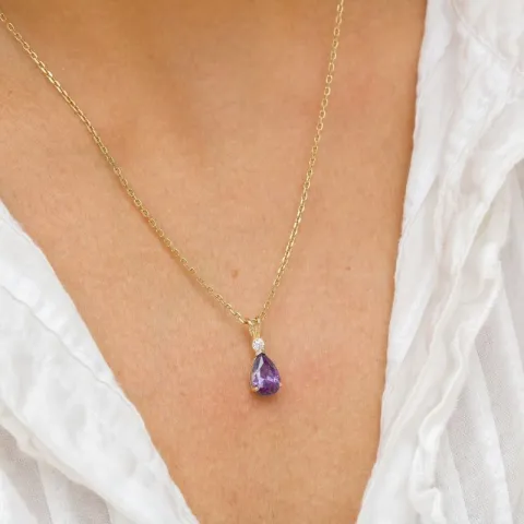 Tropfen violettem Amethyst Anhänger aus 9 Karat Gold