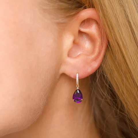 violettem Ohrringe in 9 Karat Gold mit synthetisch Amethyst und Zirkon