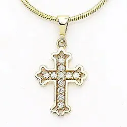 Fleur de lis Kreuz Zirkon Anhänger aus 14 Karat Gold