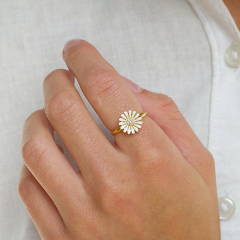 11 mm Marguerite Ring aus vergoldetem Sterlingsilber