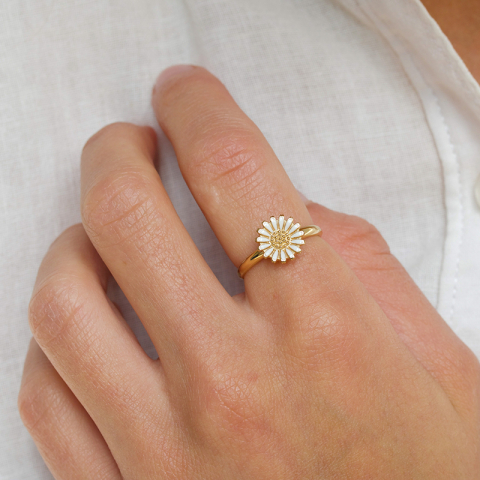 10 mm Marguerite Ring aus vergoldetem Sterlingsilber