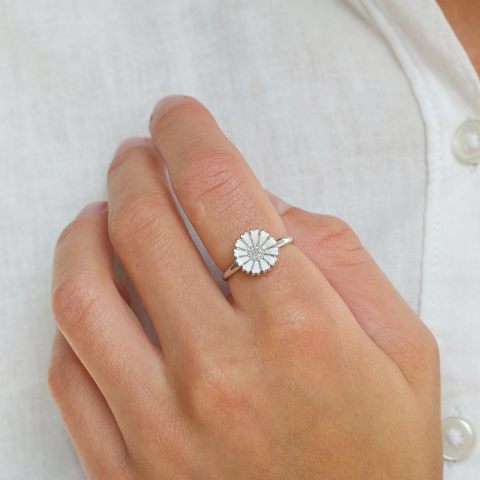 12 mm Marguerite Ring aus rhodiniertem Silber