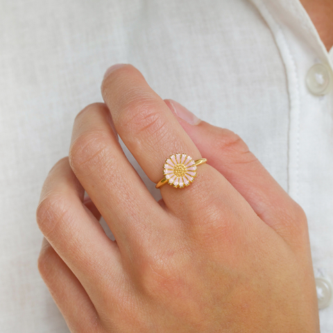 12 mm Marguerite rosa Ring aus vergoldetem Sterlingsilber