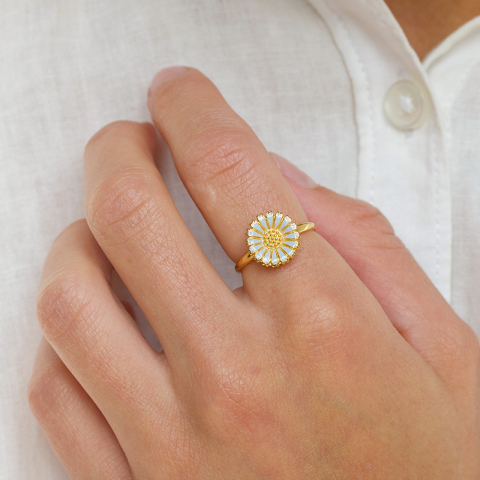 12 mm Marguerite blauem Ring aus vergoldetem Sterlingsilber