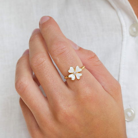 Blumen Zirkon Ring aus vergoldetem Sterlingsilber