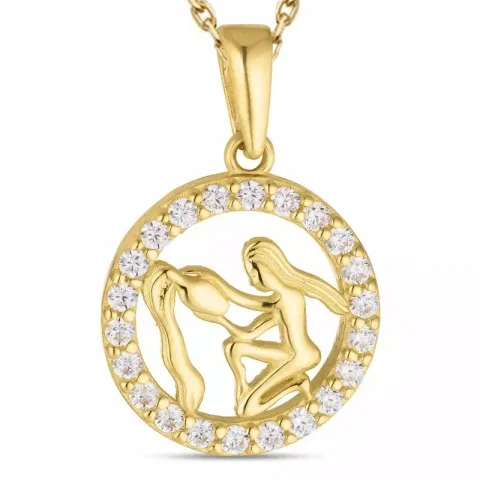 sternzeich wassermann Zirkon Halskette aus vergoldetem Sterlingsilber und Anhänger aus 8 Karat Gold