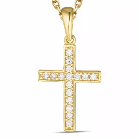 Kreuz Zirkon Halskette aus vergoldetem Sterlingsilber und Anhänger aus 8 Karat Gold