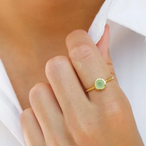 runder prehnite Ring aus vergoldetem Sterlingsilber