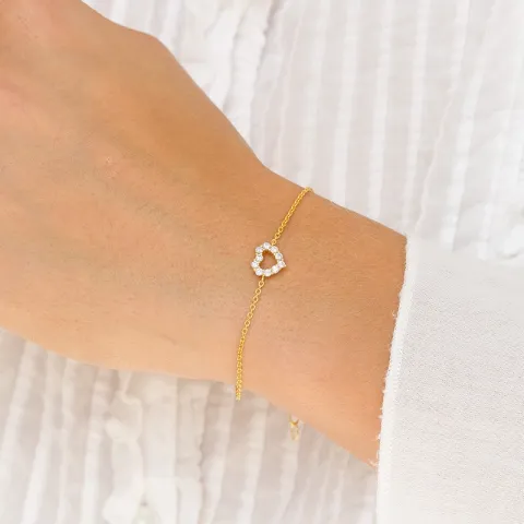 Herz weißem Zirkon Armband aus vergoldetem Sterlingsilber